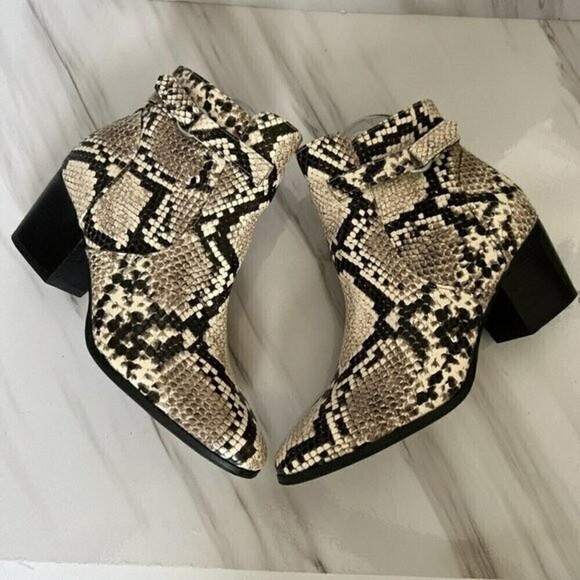 animal print ankle Boots MARKET & SPRUCE 6.5 bootie Block Heel Black Beige Snake - Picture 5 of 12